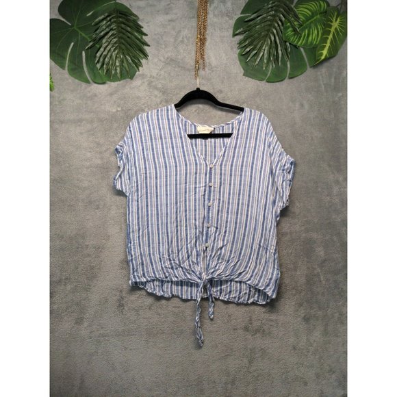 šUNIVERSAL THREAD 100% Rayon Women Tie Waist Blouse Summer Striped S(4-6) - Picture 1 of 12